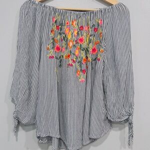 Blue rain off‎ shoulder embroidered blouse size XS